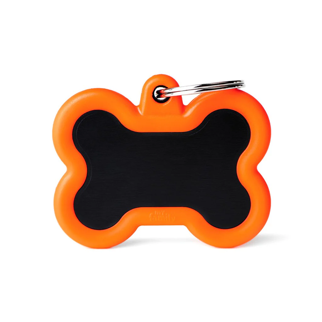 My Family ID Hushtag Big Black Aluminum Bone ID Tag with Orange Rubber - Image 1