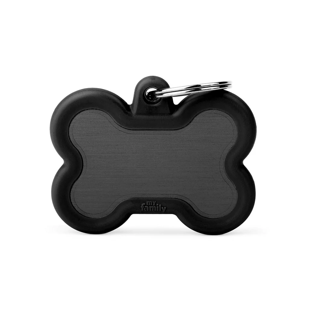 My Family ID Hushtag Big Black Aluminum Bone ID Tag with Rubber - Image 1