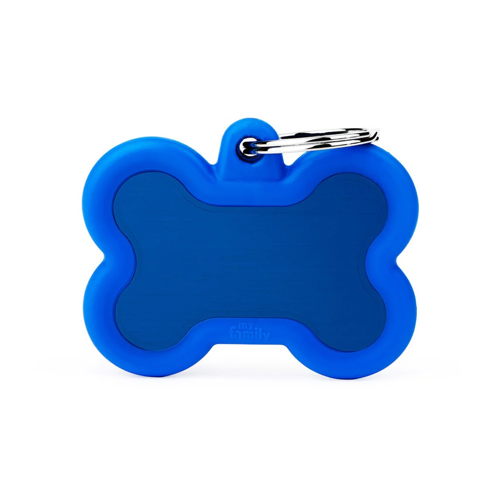My Family ID Hushtag Big Blue Aluminum Bone ID Tag with Rubber - Image 1