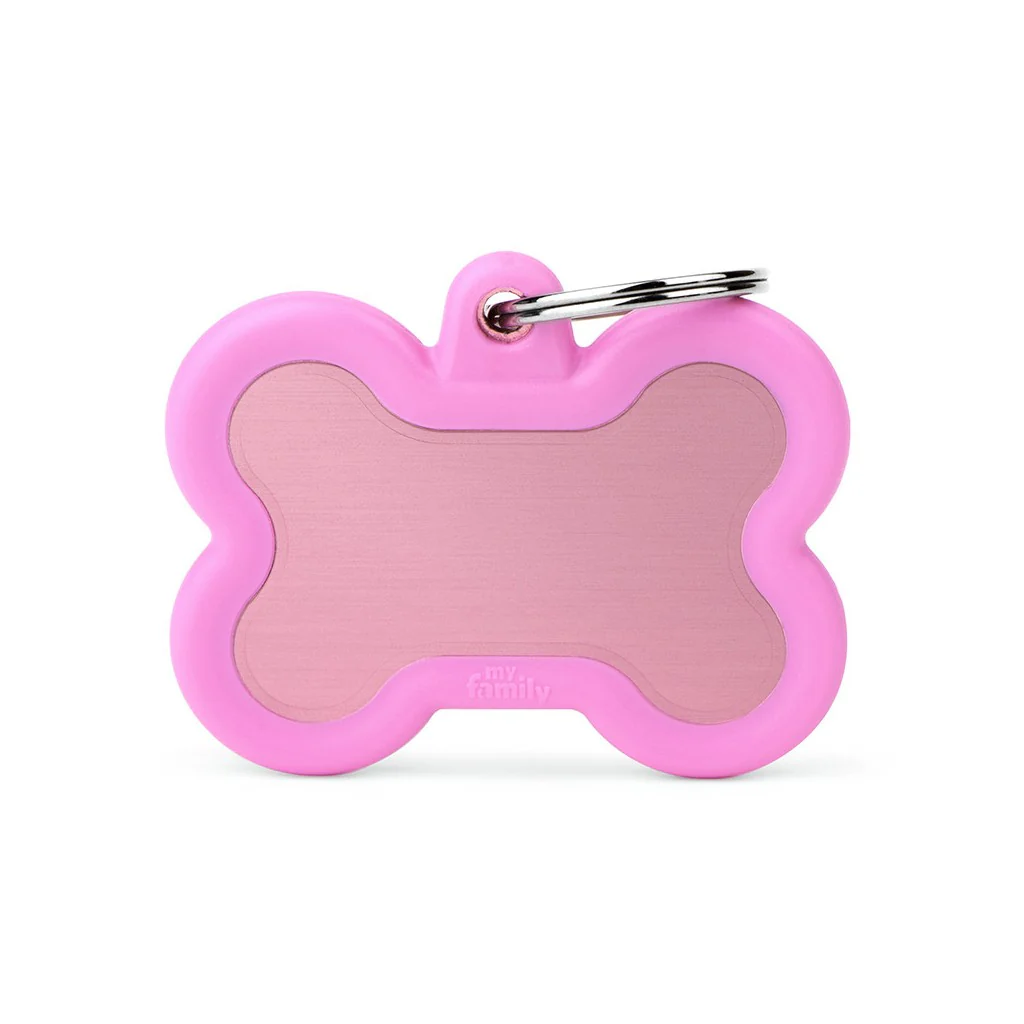 My Family ID Hushtag Big Pink Aluminum Bone ID Tag with Rubber - Image 1