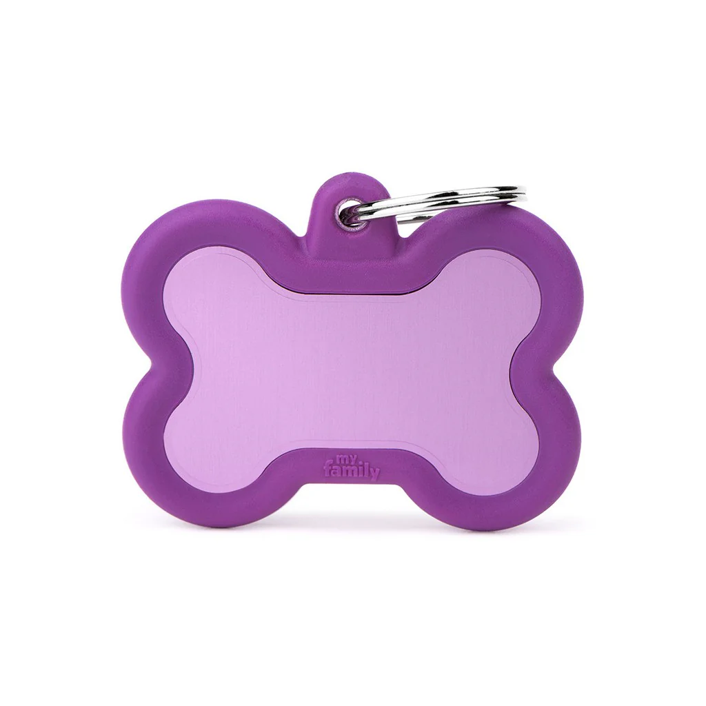 My Family ID Hushtag Big Purple Aluminum Bone ID Tag with Rubber - Image 1