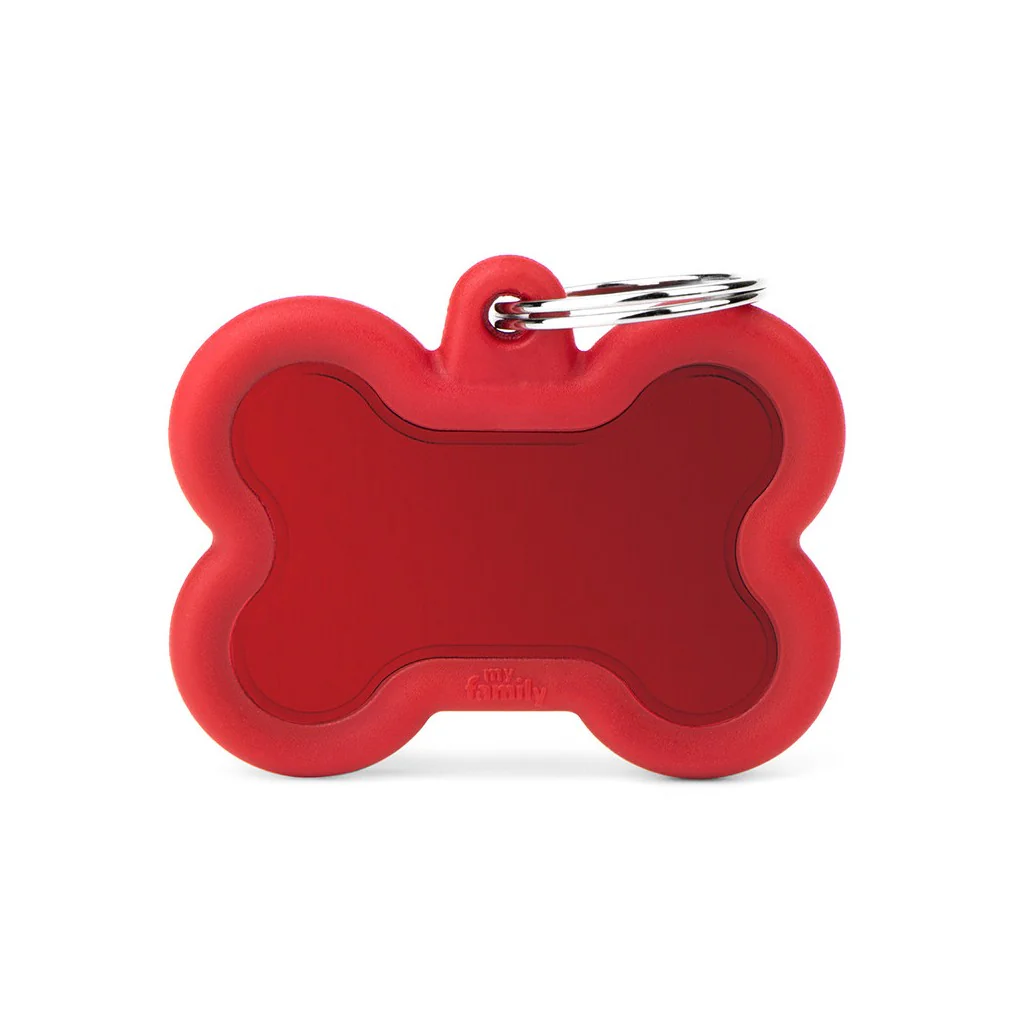 My Family ID Hushtag Big Red Aluminum Bone ID Tag with Rubber - Image 1