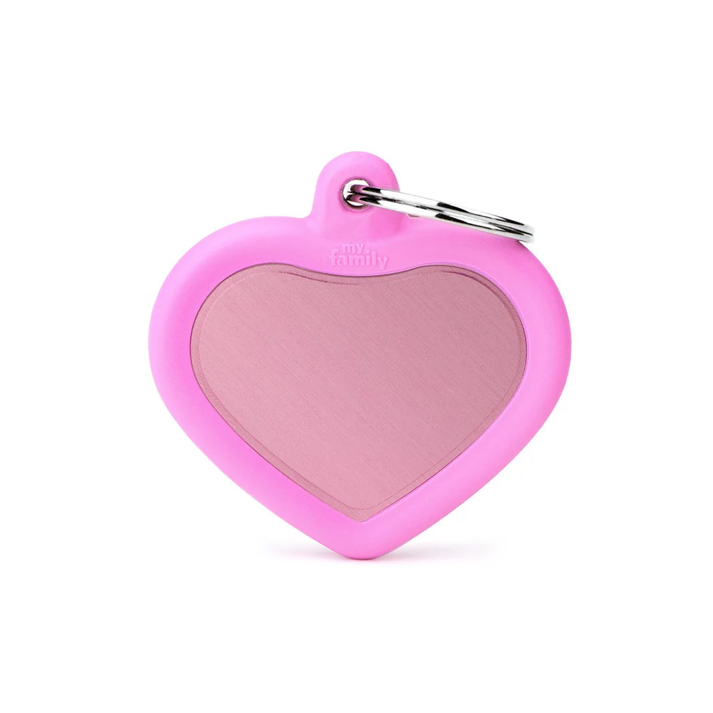 My Family ID Hushtag Pink Aluminum Heart ID Tag with Rubber - Image 1