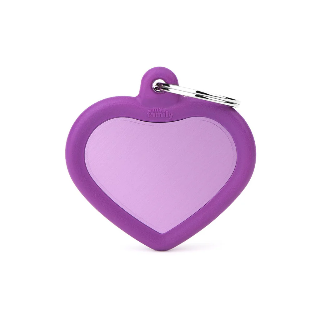 My Family ID Hushtag Purple Aluminum Heart ID Tag with Rubber - Image 1