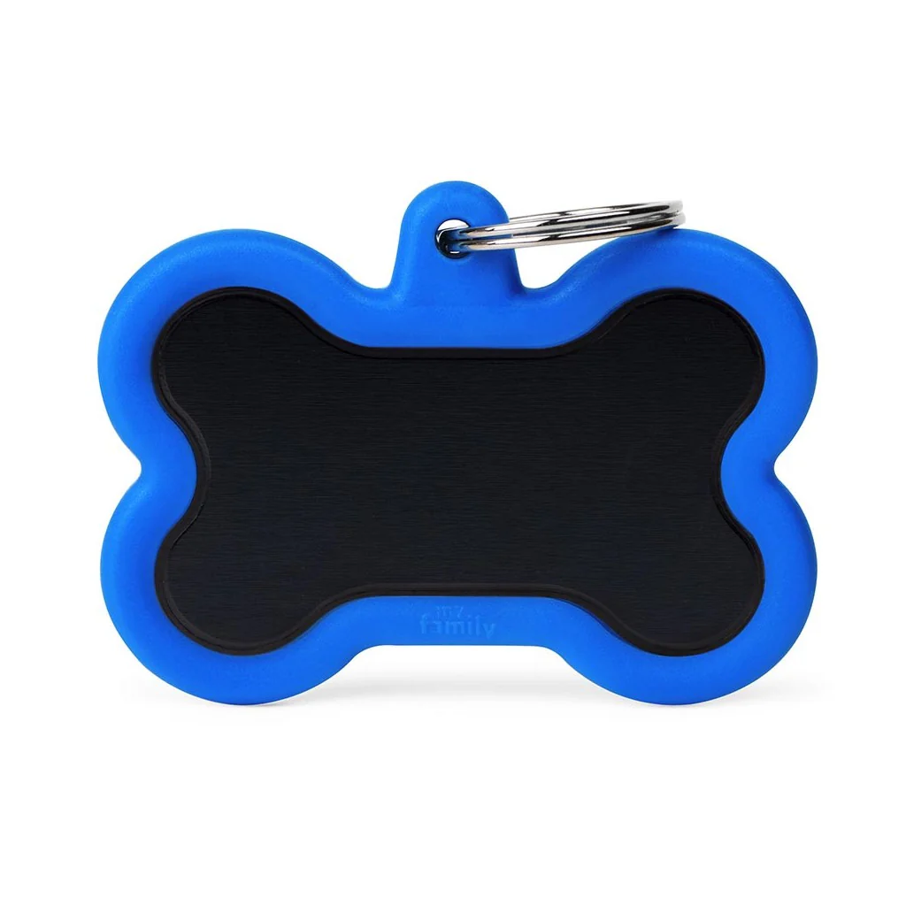 My Family ID Hushtag XL Black Aluminum Bone ID Tag with Blue Rubber - Image 1