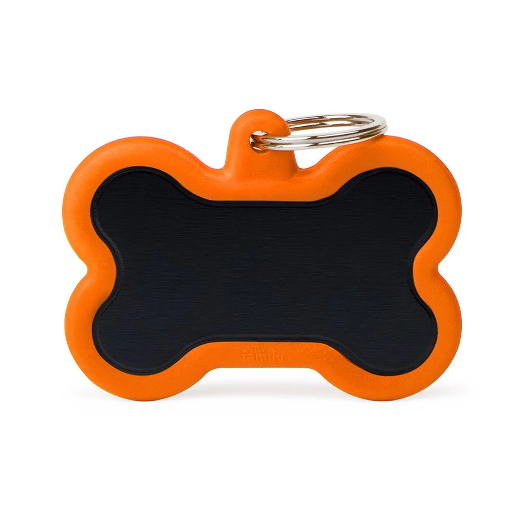 My Family ID Hushtag XL Black Aluminum Bone ID Tag with Orange Rubber - Image 1