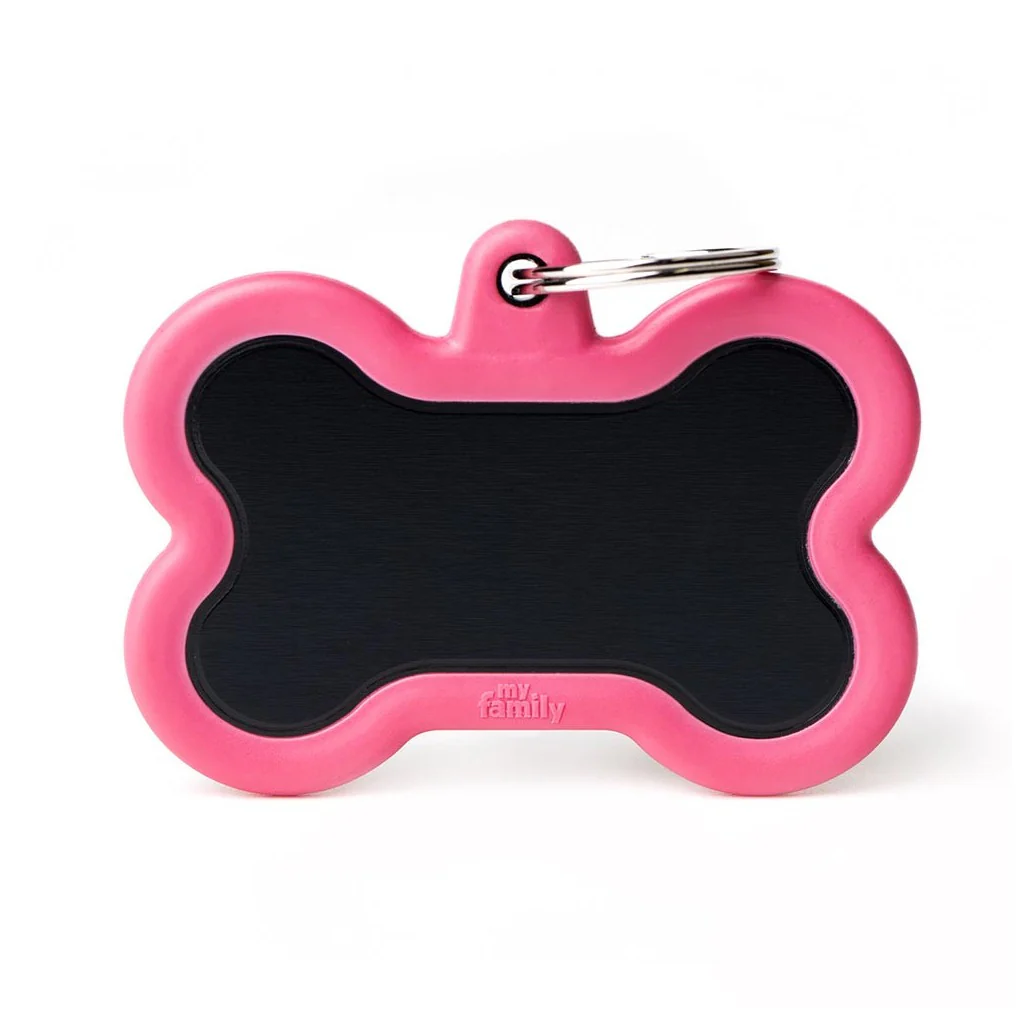 My Family ID Hushtag XL Black Aluminum Bone ID Tag with Pink Rubber - Image 1