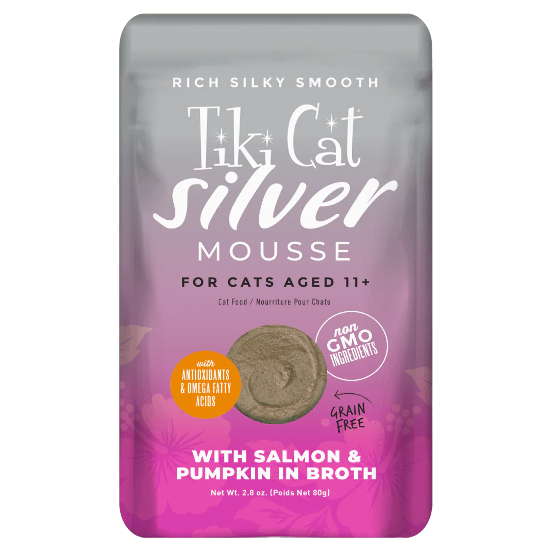 Tiki Cat Silver Mousse Wet Cat Food for Senior Cats Salmon & Pumpkin 2.8oz Pouch - Image 1