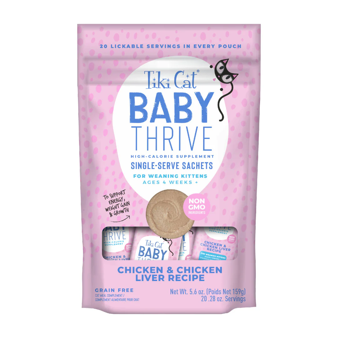 Tiki Cat Baby Thrive Wet Cat Food for Kittens Chicken & Chicken Liver 5.6oz Pouch - Image 1