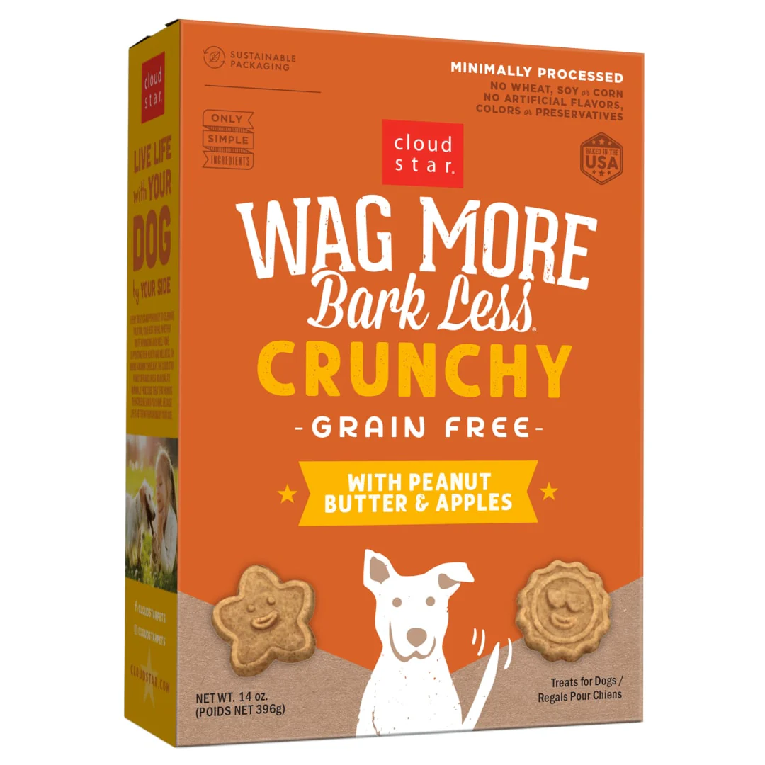 Cloud Star Wag More Bark Less Crunchy Grain Free Dog Treats, Peanut Butter & Apples, 14 oz. Box - Image 1