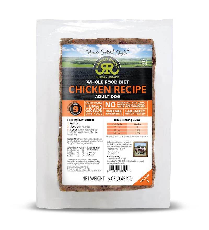 Raised Right Chicken Recipe Frozen Dog Food 6lb - Image 1