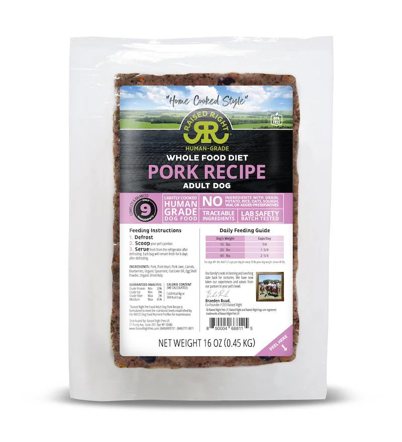Raised Right Pork Recipe Frozen Dog Food 1lb - Image 1
