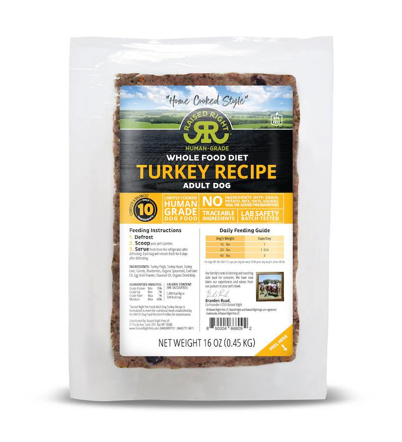 Raised Right Turkey Recipe Frozen Dog Food 1lb - Image 1