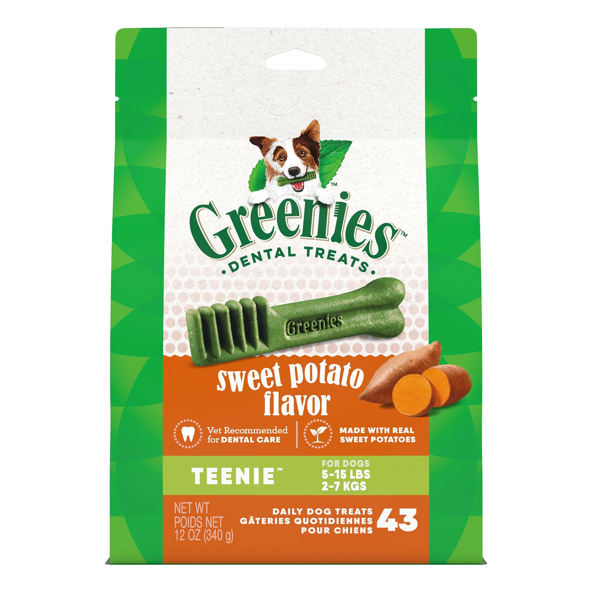 Greenies Canine Dental Treats, Sweet Potato Flavor, Teenie, Bag of 43 (12oz) - Image 1
