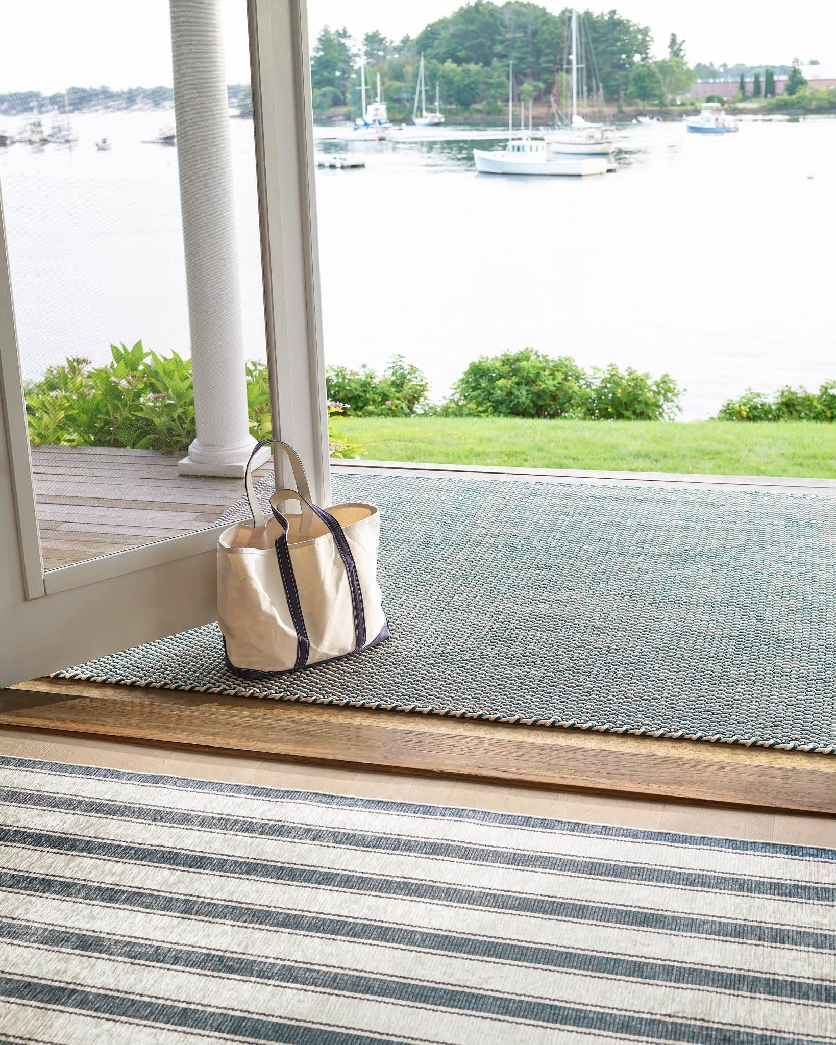 Blue Awning Stripe Machine Washable Rug - Image 3