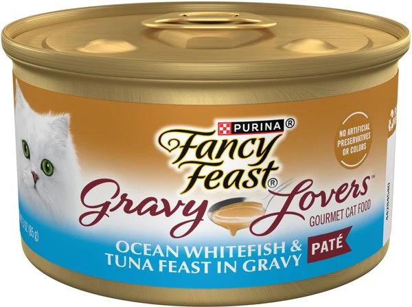 Fancy Feast Gravy Lovers Ocean Whitefish & Tuna Feast Pate Wet Cat Food, 3-oz can - Image 1