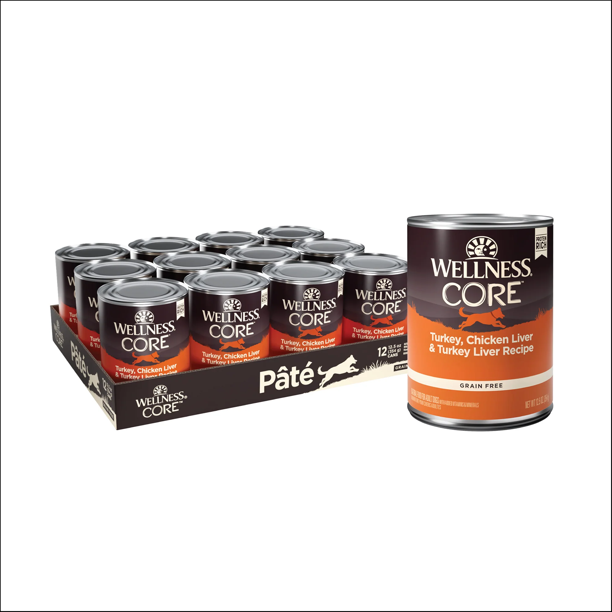 Wellness CORE Natural Wet Grain Free Canned Dog Food Turkey & Chicken 12.5oz Can - Image 1