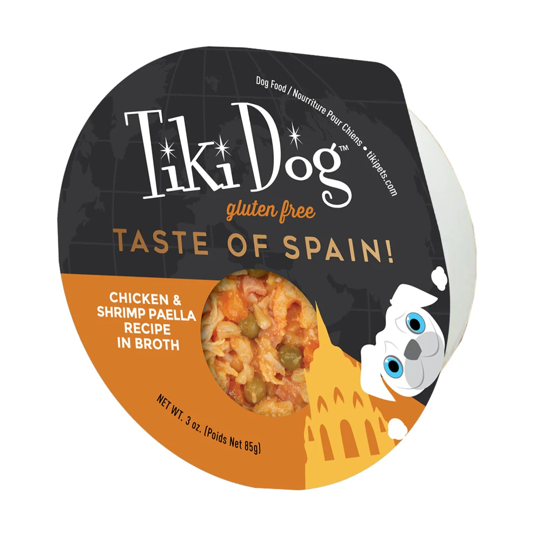 Tiki Dog Taste of the World Wet Dog Food Spain Chicken & Shrimp Paella 3oz Cup - Image 1