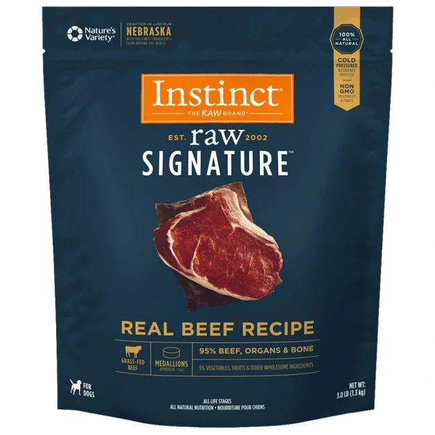 Instinct Frozen Raw Dog Food Signature Real Beef Recipe Medallions 3lb - Image 1