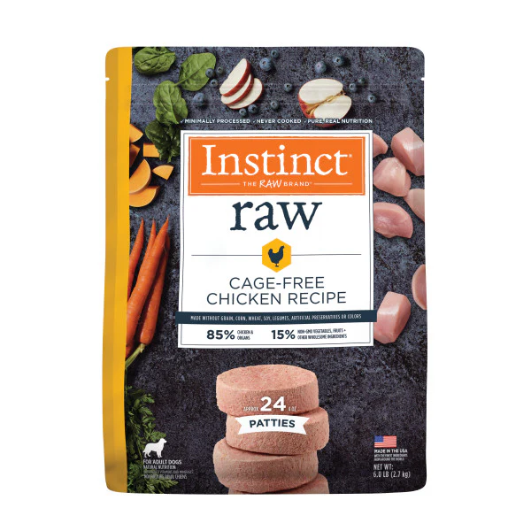 Instinct Frozen Raw Patties Grain-Free Cage-Free Chicken Recipe Dog Food 6lb Bag - Image 1