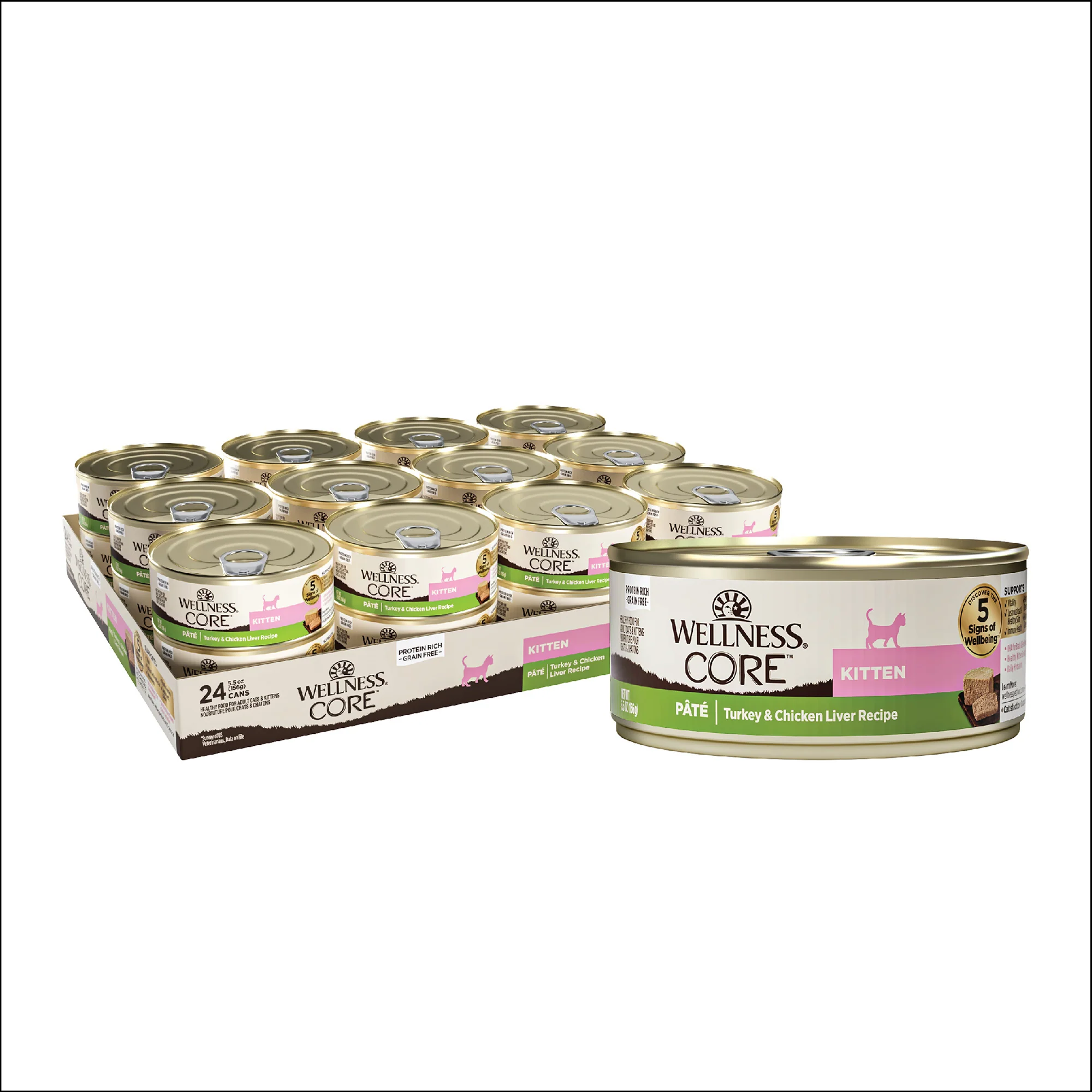 Wellness CORE Natural Grain Free Wet Kitten Food Turkey and Chicken Liver Recipe 5.5oz Can - Image 1