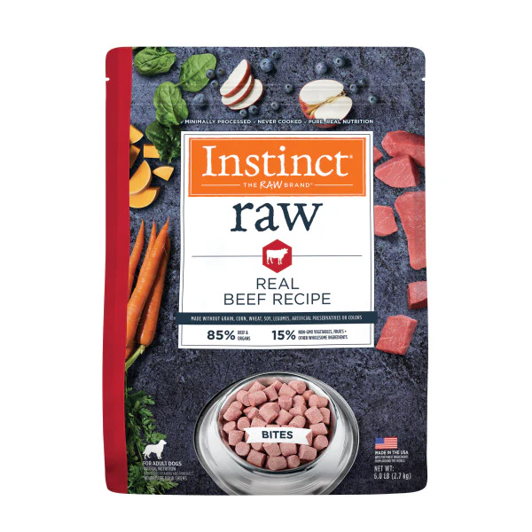 Instinct Frozen Raw Bites Grain-Free Real Beef Recipe Dog Food 6lb Bag - Image 1