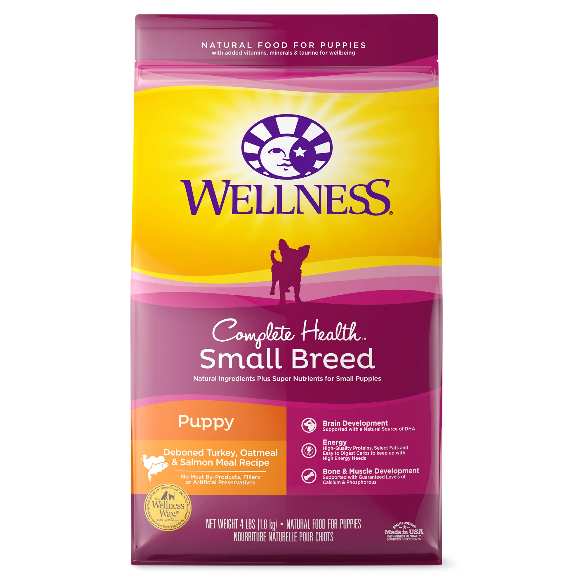 Wellness Complete Health Natural Dry Small Breed Puppy Food Turkey Salmon & Oatmeal 4lb Bag - Image 1