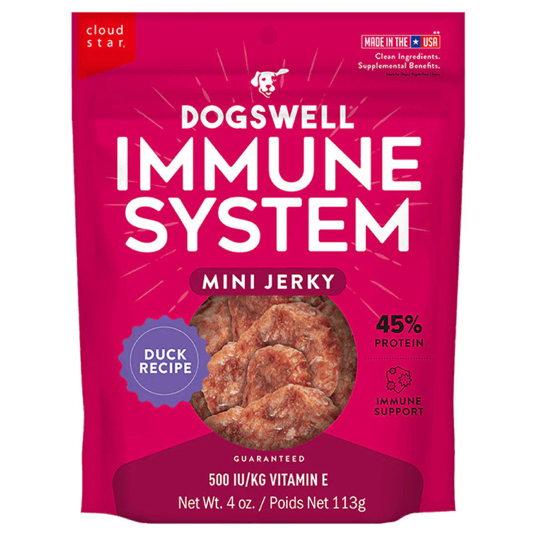 Dogswell Immune System Mini Jerky Dog Treats, Duck, 4 oz. Pouch - Image 1