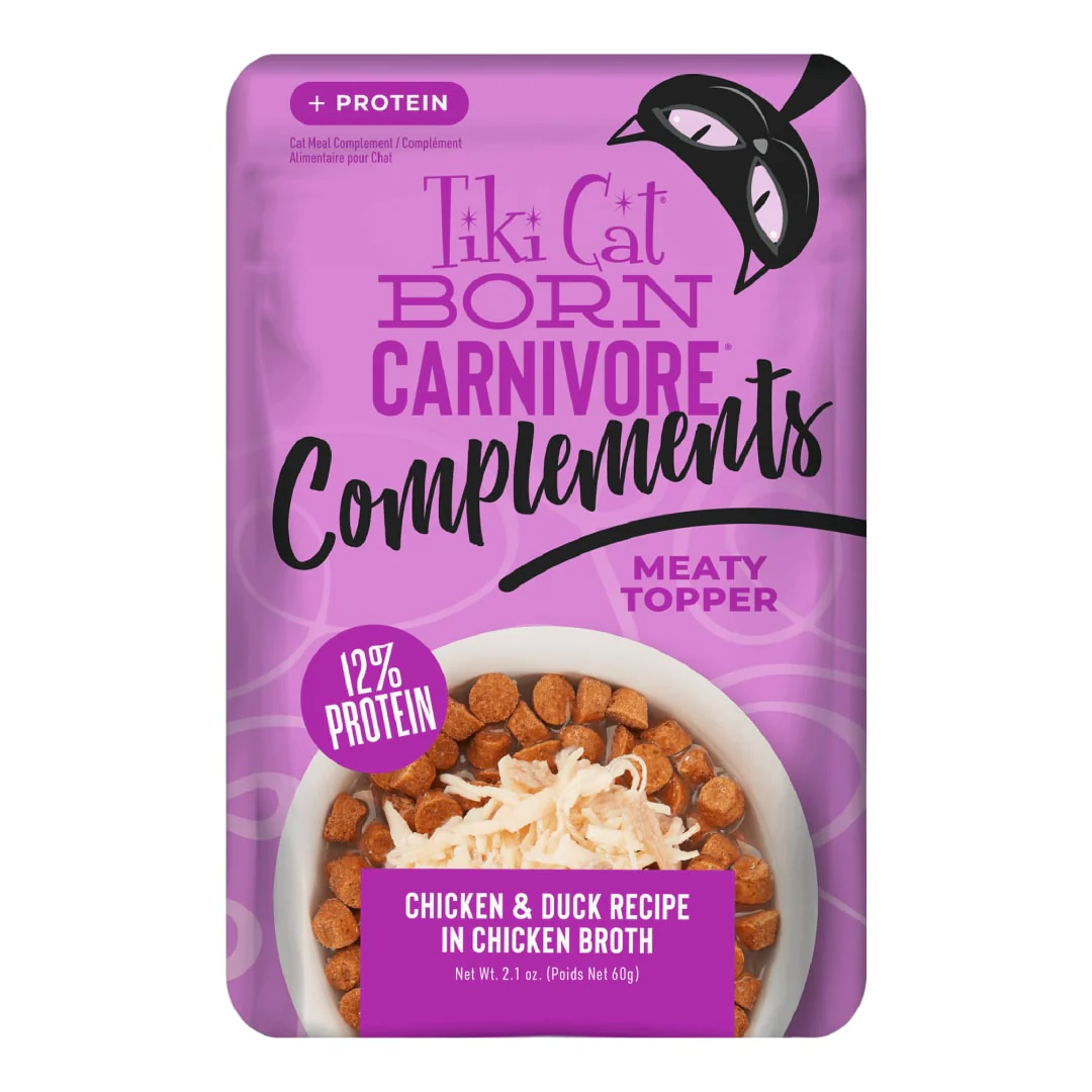Tiki Cat Born Carnivore Complements Wet Cat Food Topper, Chicken & Duck 2.1 oz. Pouch - Image 1