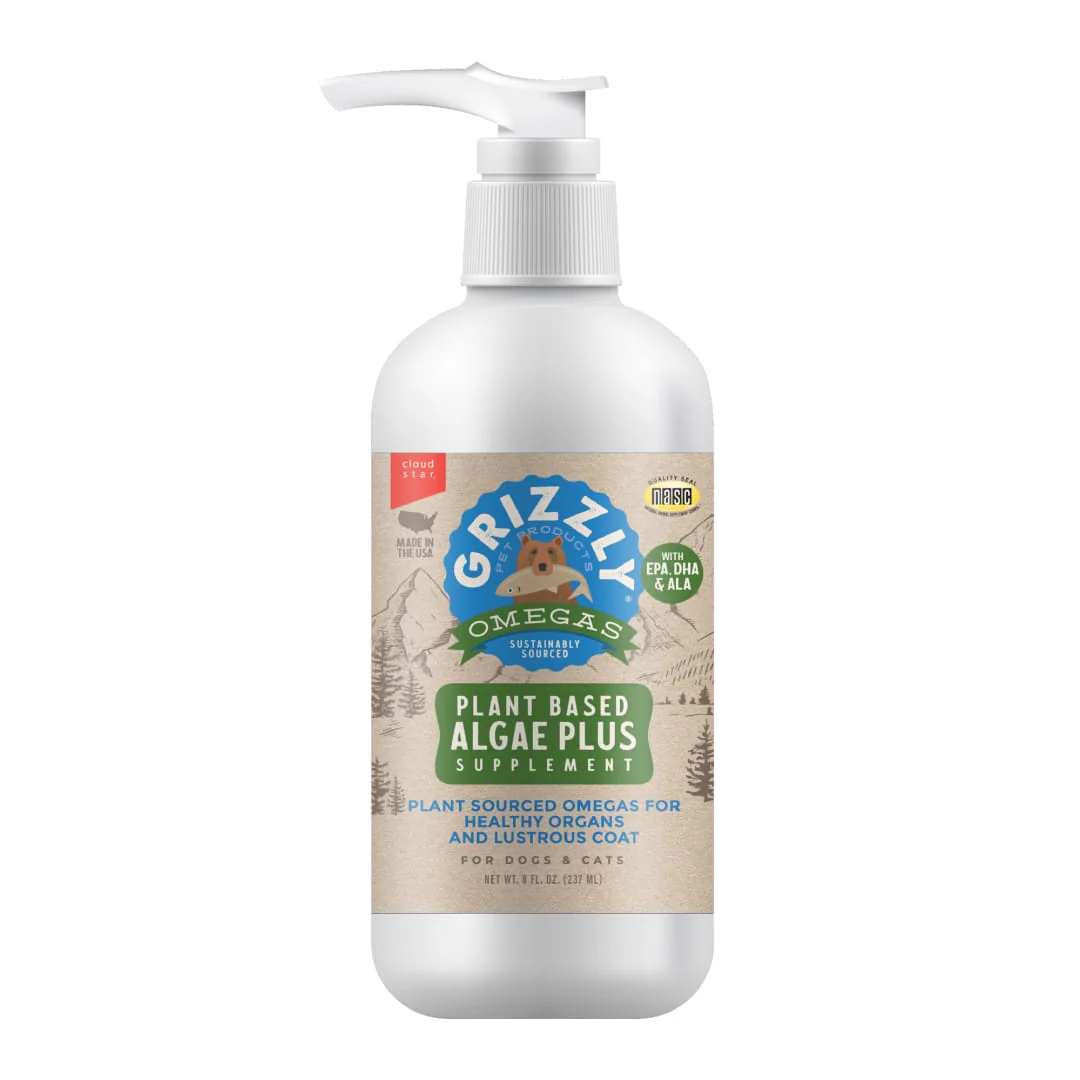 Grizzly Algal Plus Omega 3-6-9 Food Supplement for Dogs and Cats, 8 Ounce Bottle - Image 1