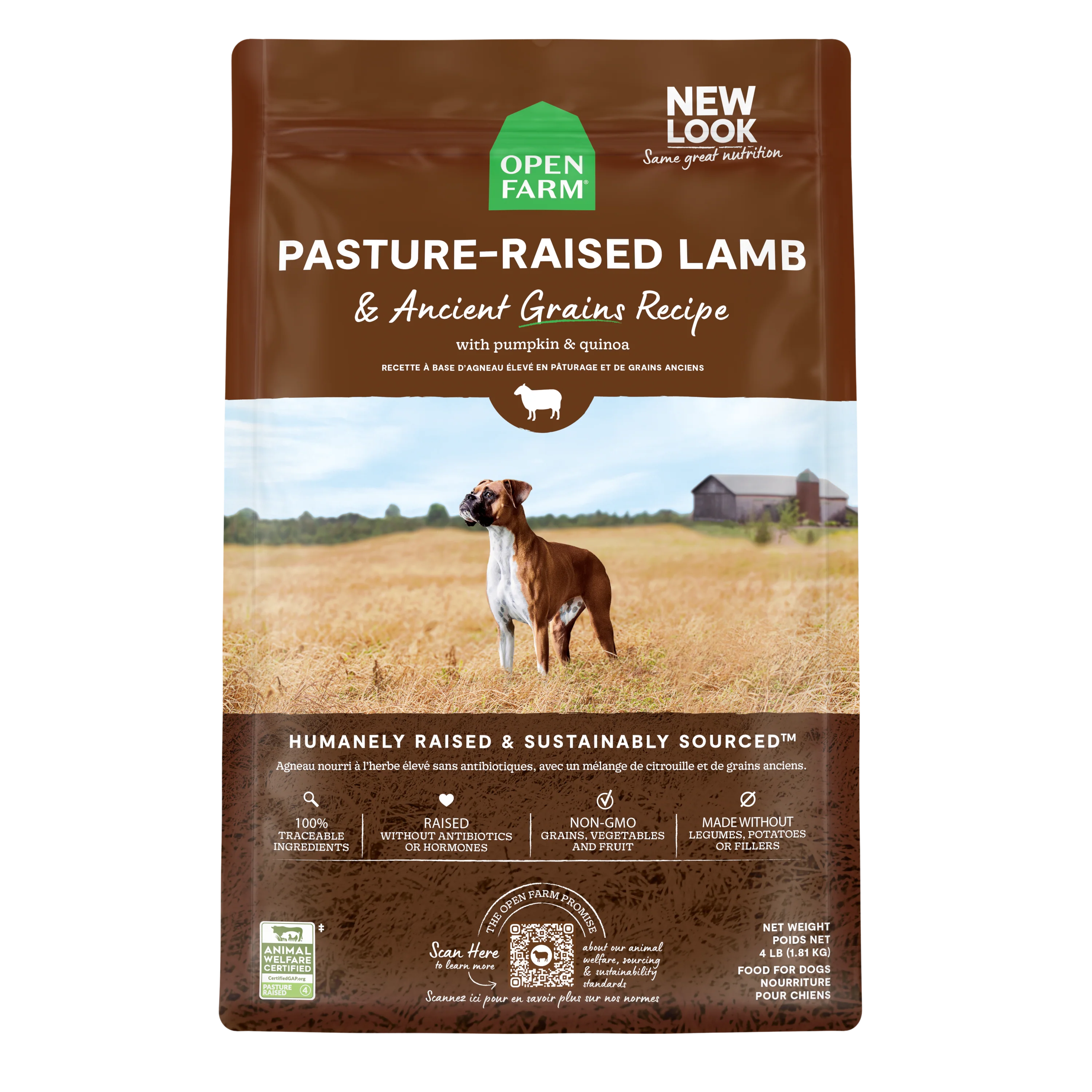Open Farm Pasture Raised Lamb &  Ancient Grains Recipe Kibble For Dogs 22lb Bag