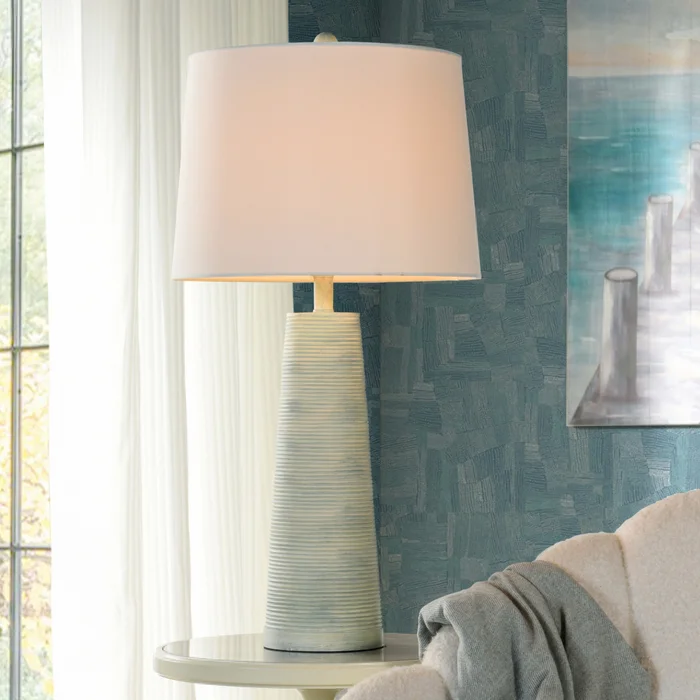 L333328 StyleCraft Home Collection Sky Blue Washed Cone Ribbed Table Lamp Base - Image 1