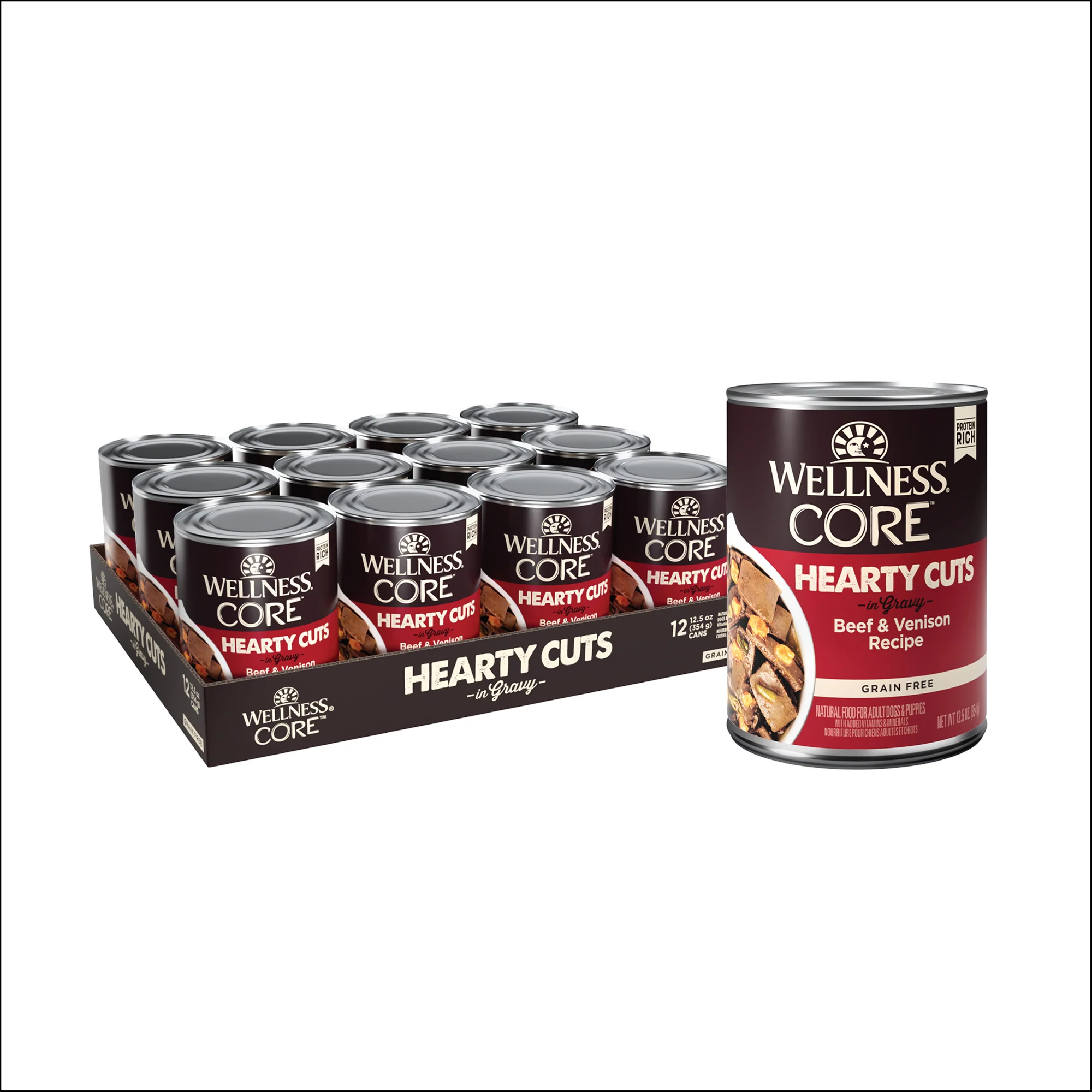 Wellness CORE Hearty Cuts Natural Wet Grain Free Canned Dog Food Beef & Venison 12.5oz Can - Image 1