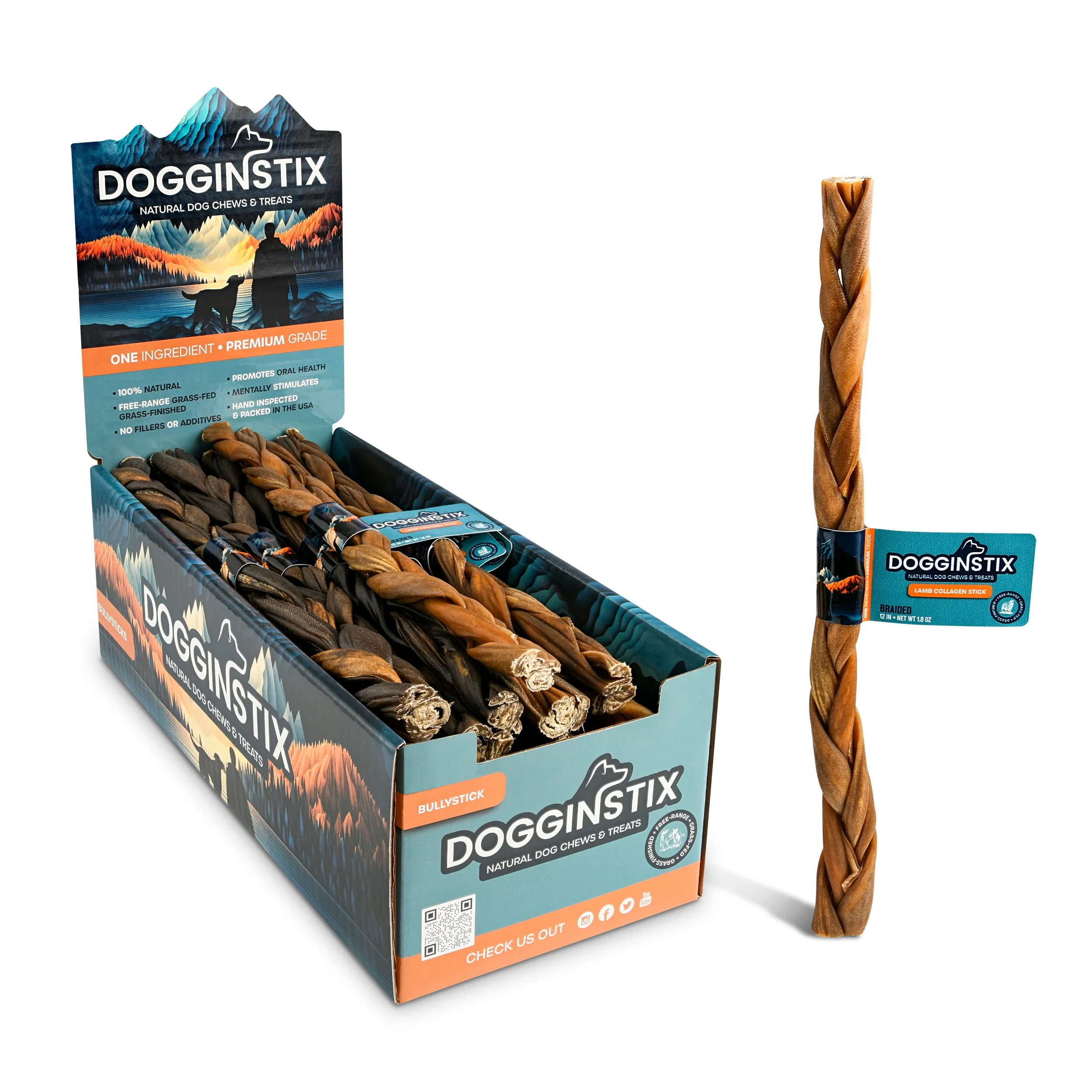 Dogginstix-Braided Lamb Collagen Chew 12in single - Image 1