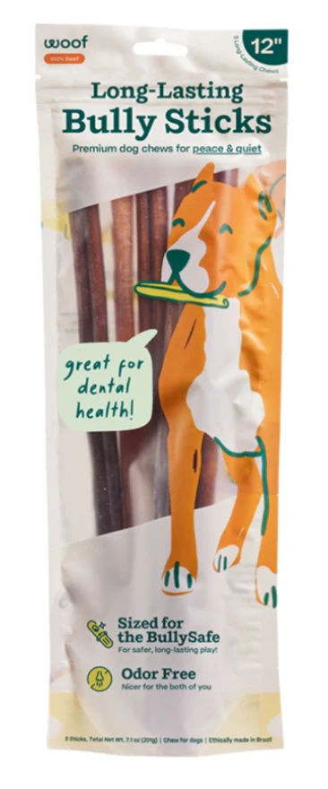 Woof Dog Bullysafe Bully Stick Chews 12in 5pk - Image 1