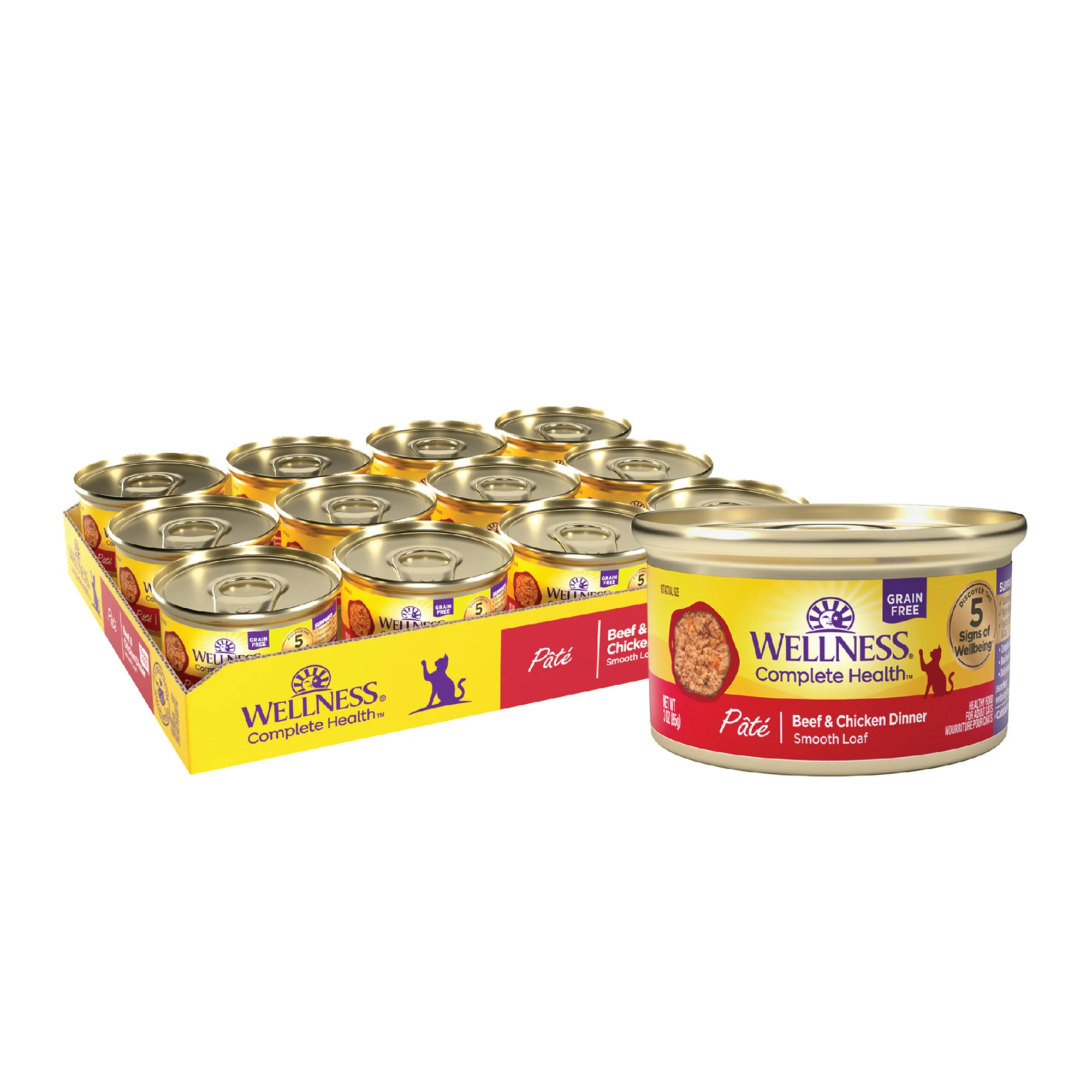 Wellness Complete Health Grain Free Canned Cat Food Beef & Chicken Dinner Pate 3ozs - Image 1