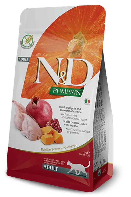 Farmina N&D Pumpkin: Quail & Pomegranate Dry Food for Adult Cats 3.3lb - Image 1