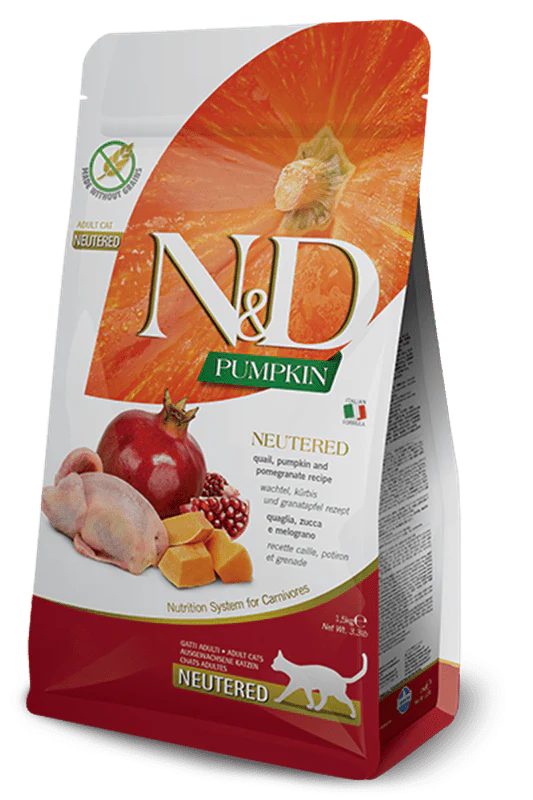 Farmina N&D Pumpkin: Quail & Pomegranate Dry Food for Neutered Adult Cats 3.3lb - Image 1
