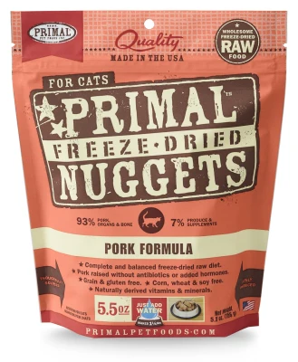 Primal Pet Foods Nuggets Grain-Free Pork Formula Freeze Dried Cat Food, 5.5 oz - Image 1