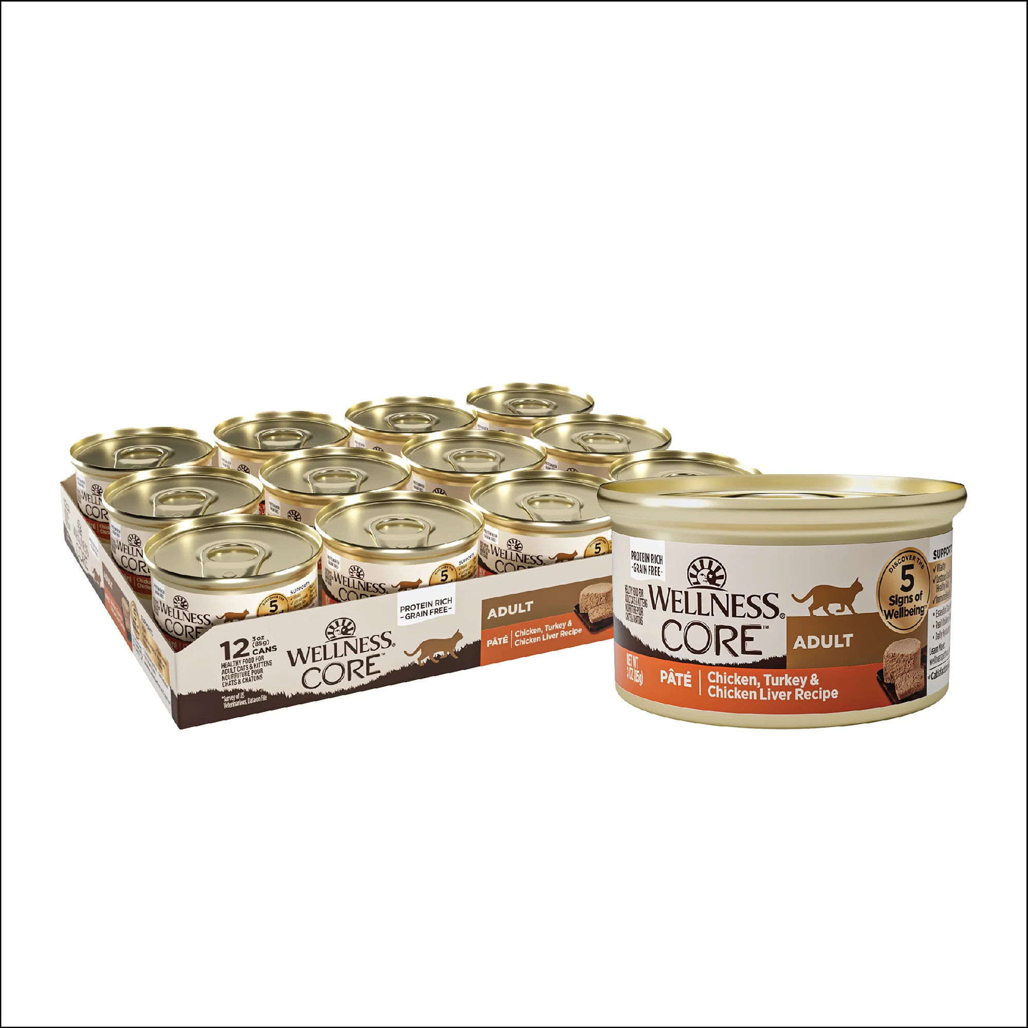 Wellness CORE Grain Free Canned Cat Food Chicken Turkey & Chicken LiverPate 3ozs - Image 1