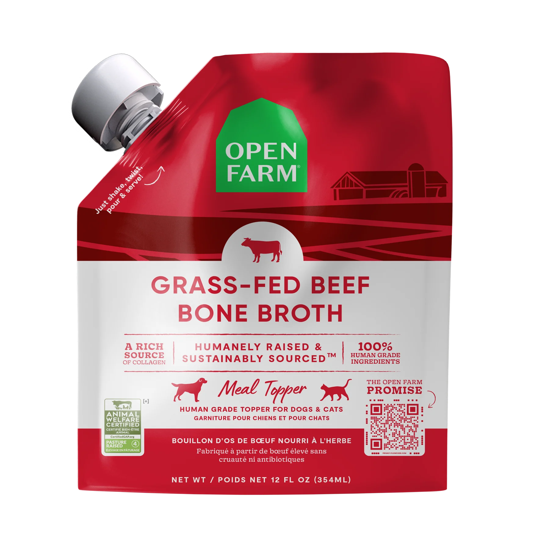 Open Farm Grass-Fed Beef Bone Broth For Dogs & Cats 33.8oz Tetra