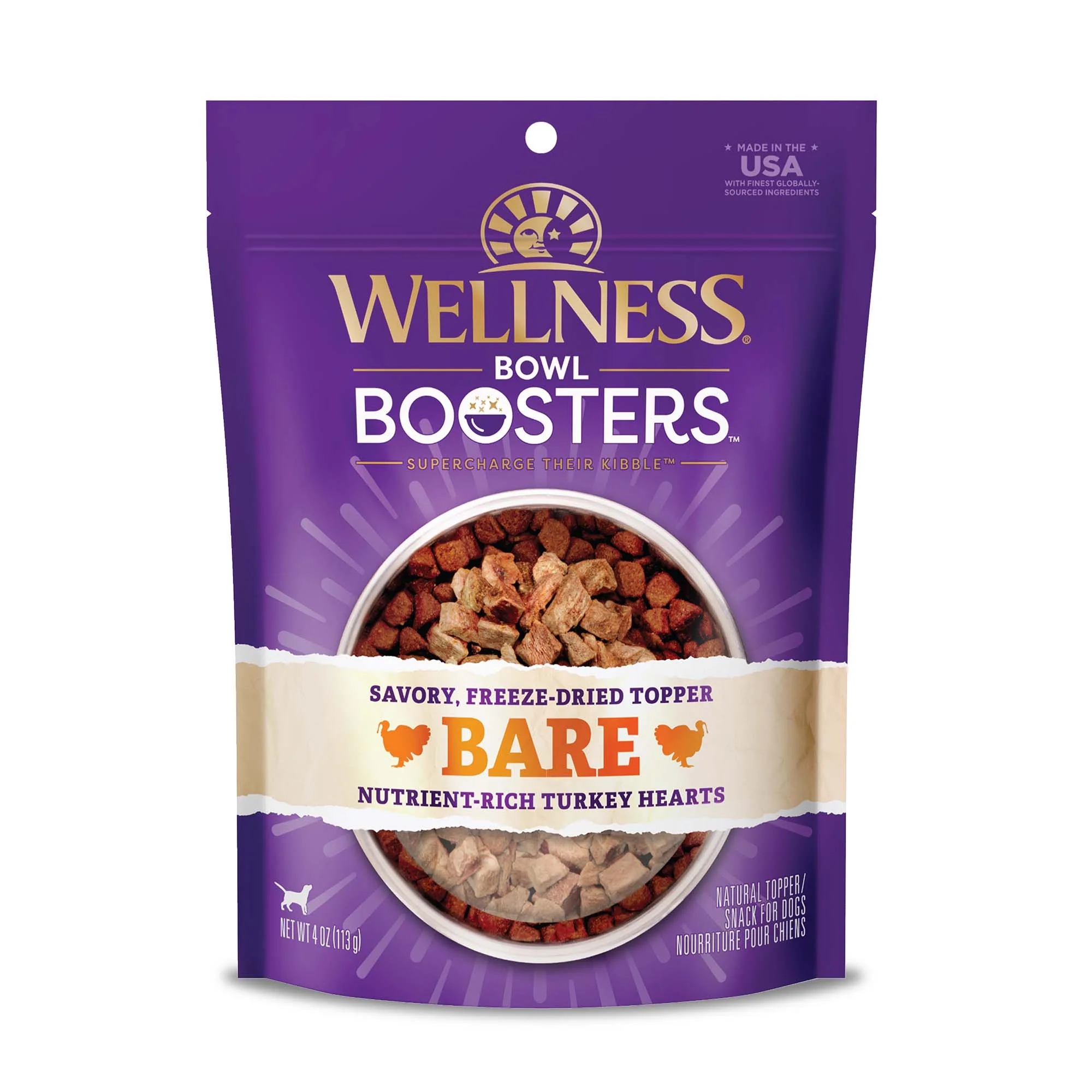 Wellness Bowl Boosters BARE Dog Food Topper Freeze Dried Turkey 4oz Bag - Image 1