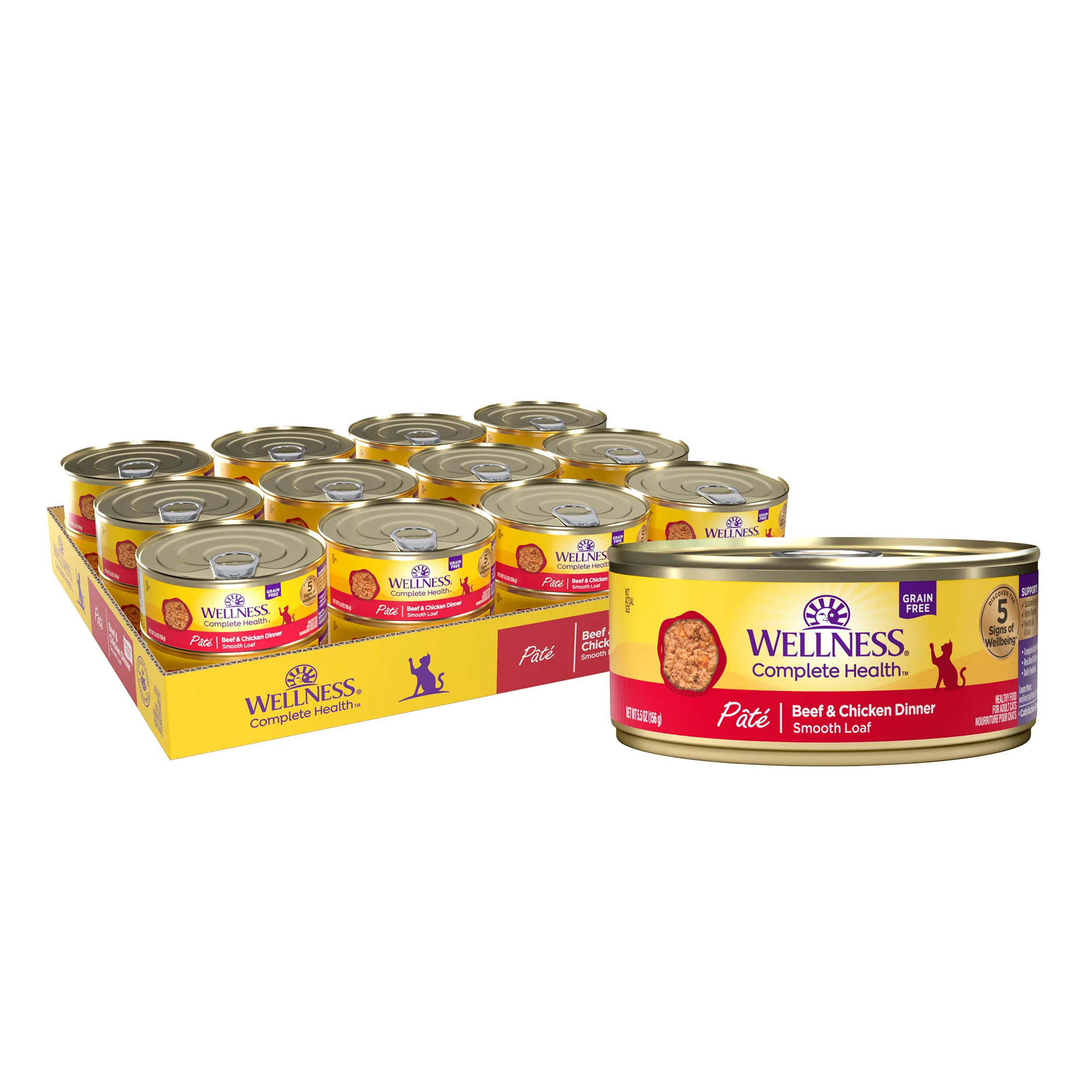 Wellness Complete Health Grain Free Canned Cat Food Beef & Chicken Dinner Pate 5.5ozs - Image 1