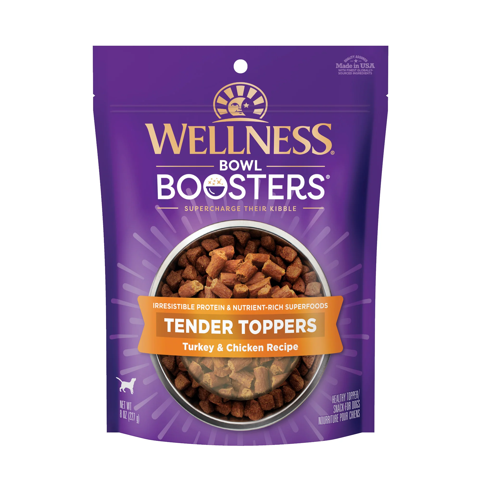 Wellness Bowl Boosters Tender Toppers Natural Grain Free Dog Food Topper Turkey & Chicken Recipe 8oz Bag - Image 1