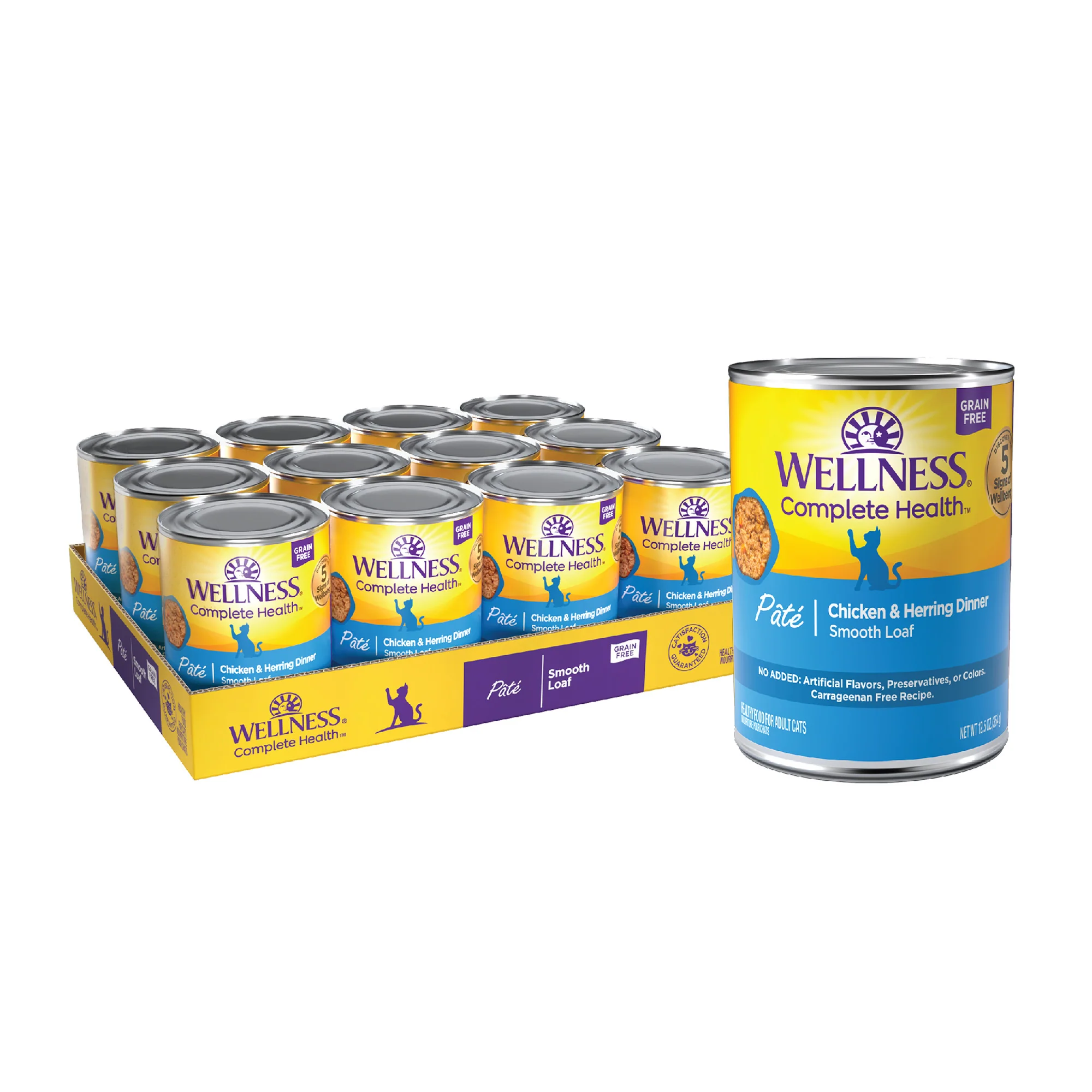 Wellness Complete Health Grain Free Canned Cat Food Chicken & Herring Dinner Pate 12.5ozs - Image 1