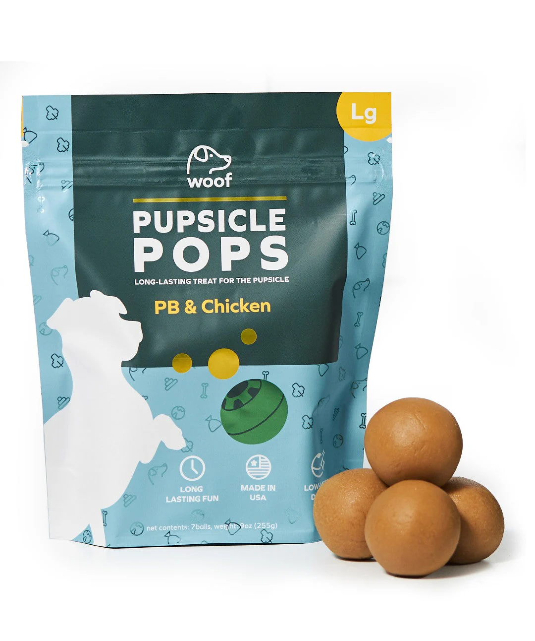 Woof Pupsicle Pops Freezable Dog Treats Chicken Peanut Butter Large 8oz - Image 1