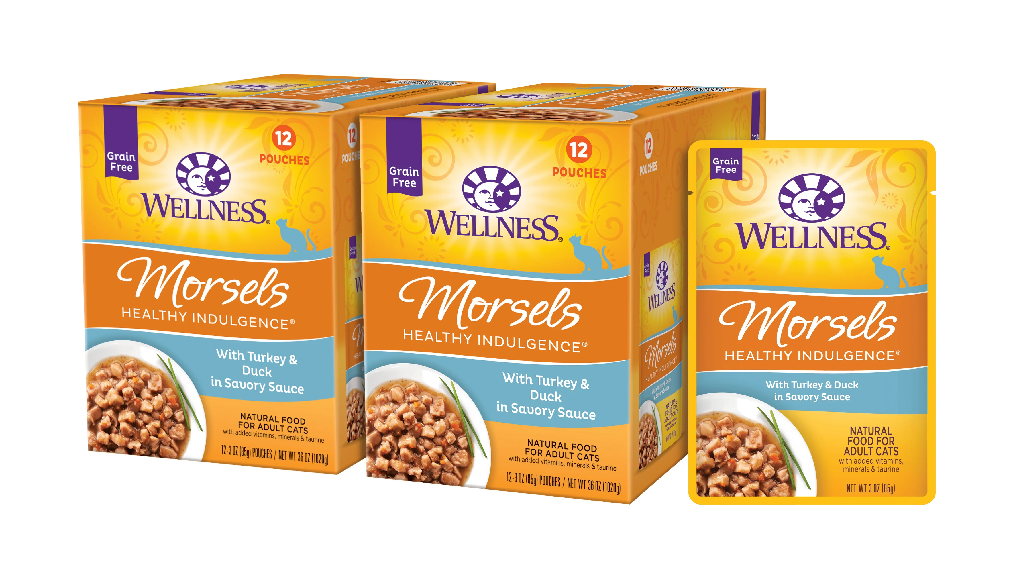 Wellness Healthy Indulgence Natural Grain Free Wet Cat Food Morsels Turkey & Duck 3oz Pouch - Image 1