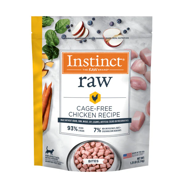 Instinct Frozen Raw Bites Grain-Free Cage-Free Chicken Recipe Cat Food 1.25lb Bag - Image 1