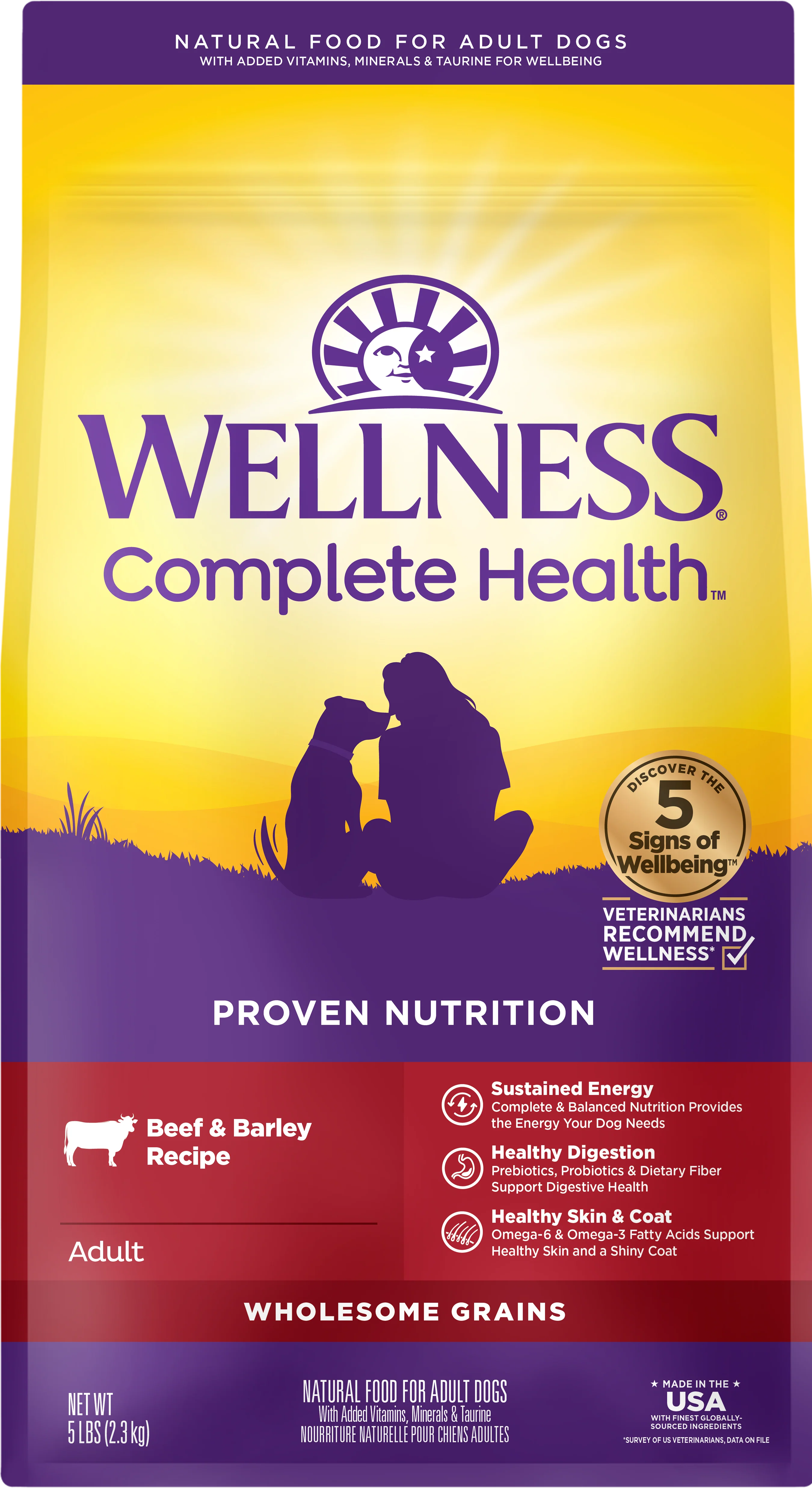 Wellness Complete Health Adult Dry Dog Food Beef & Barley Recipe 5lb Bag - Image 1