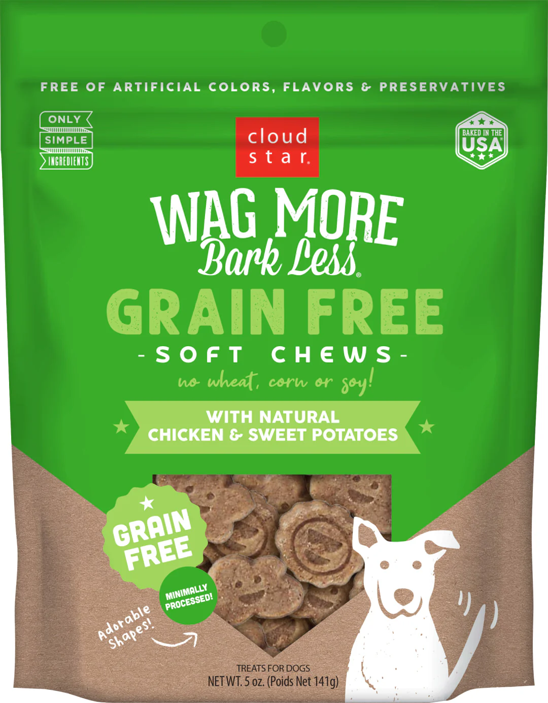 Cloud Star Wag More Bark Less Soft Chews Grain Free Dog Treats, Chicken & Sweet Potato, 5 oz. Pouch - Image 1
